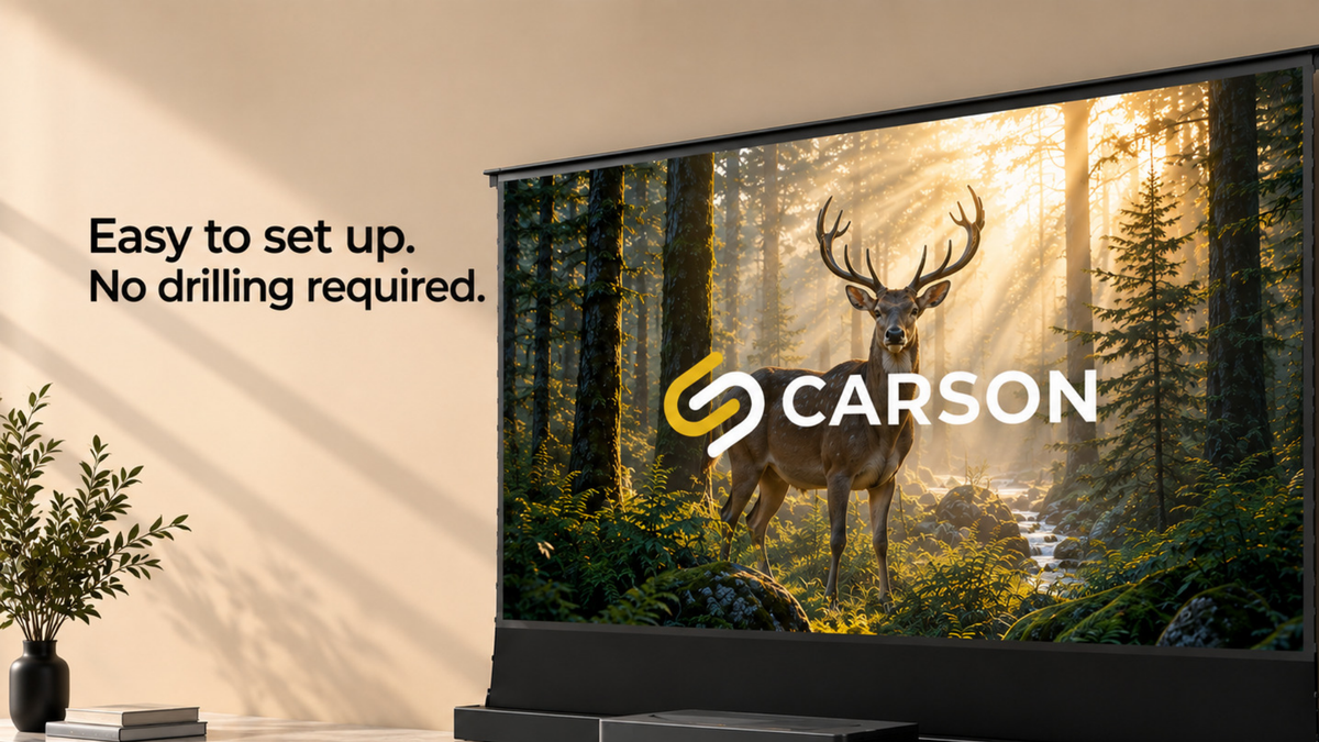 Carson Screens The Solaris 16:9 4K/8K Powered Floor-Rising ALR Projector Screen - Super High Ambient Light Rejection - BrightStar Ultra UST 8K