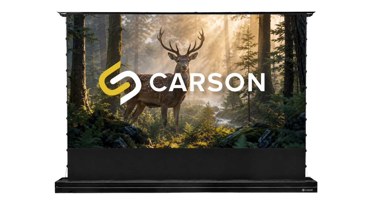 Carson Screens The Solaris 16:9 4K/8K Powered Floor-Rising ALR Projector Screen - Super High Ambient Light Rejection - BrightStar Ultra UST 8K